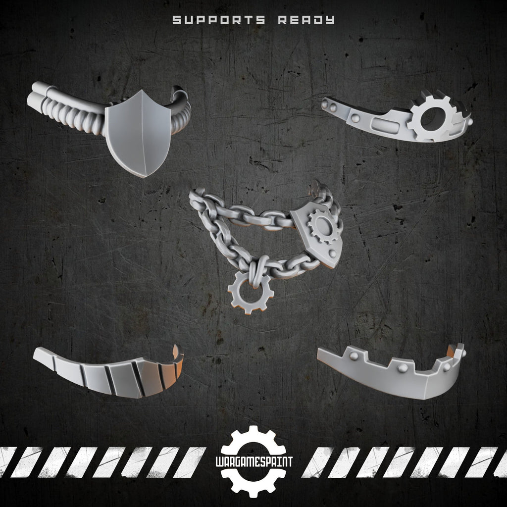 Bionic Legions Gorget Chains & Necklaces – 5 cybernetic neck bits – render 1 STL