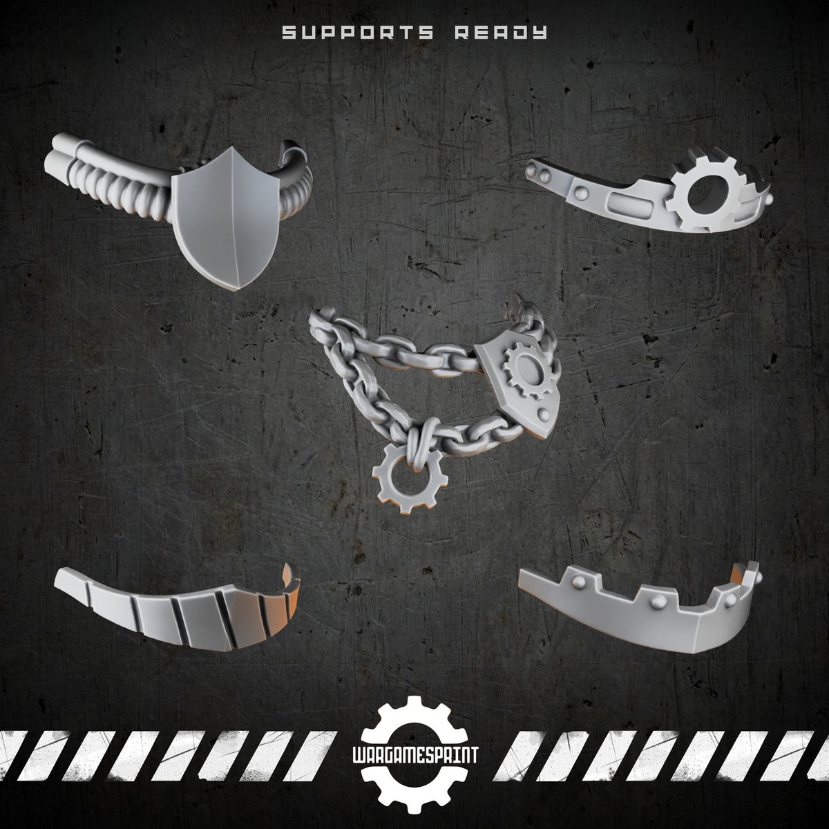 Bionic Legions Gorget Chains & Necklaces – 5 cybernetic neck bits – render 1 STL