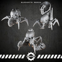 Bionic Legions Cyber-Skull Walkers – 3 legged drone skulls + alien skull – render 1 STL