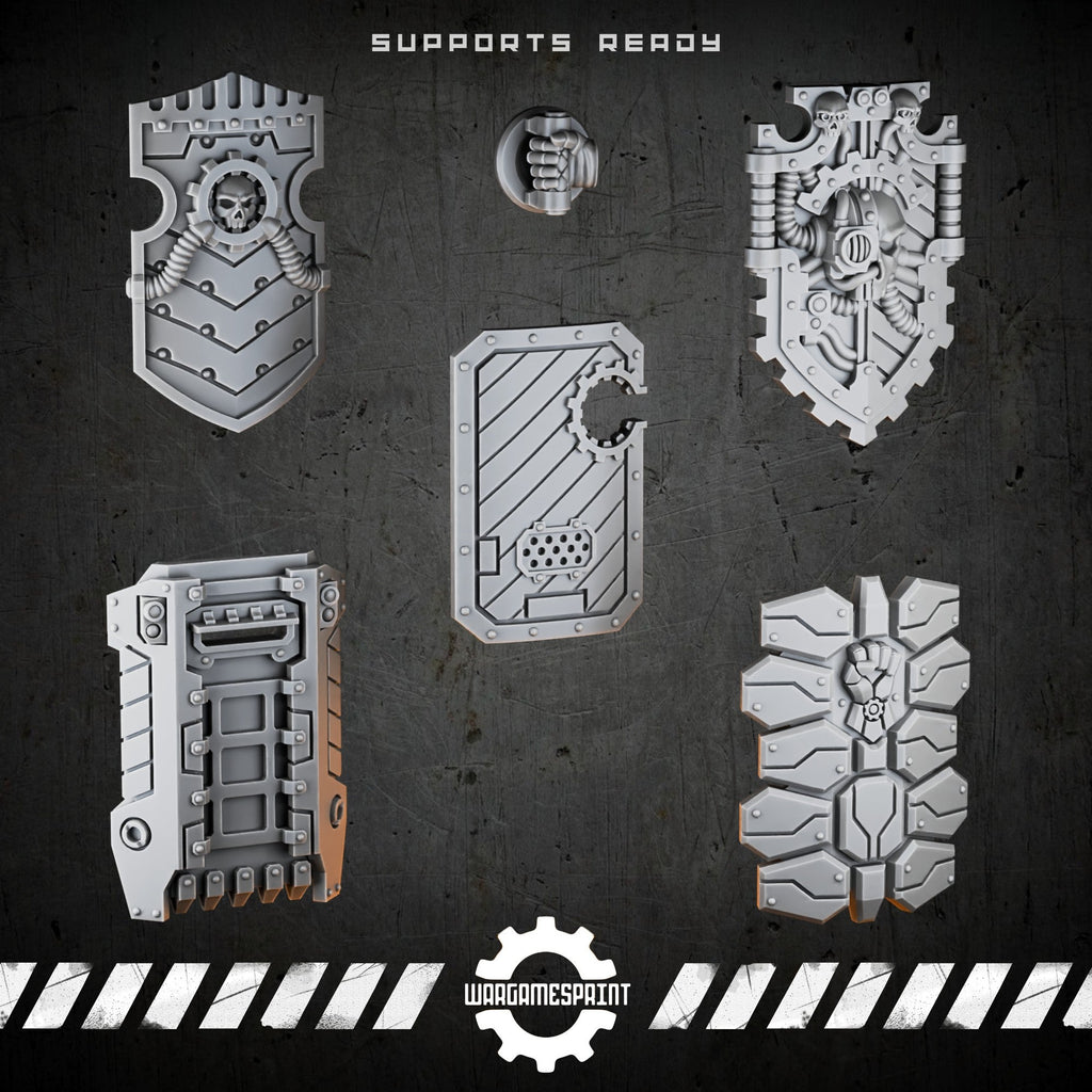 Bionic Legions Rectangular Boarding Shields Set 2 – 5 shields + handle – render 1 STL