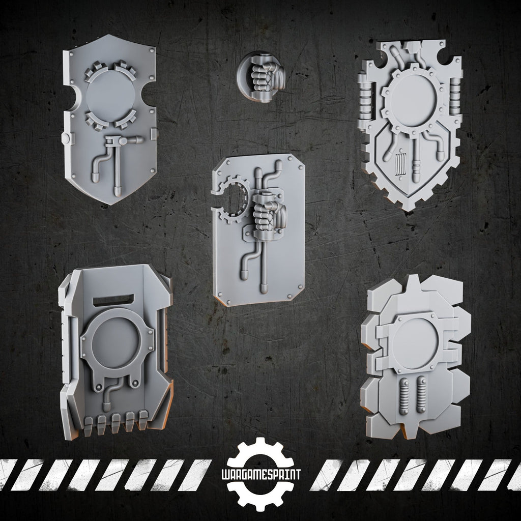 Bionic Legions Rectangular Boarding Shields Set 2 – 5 shields + handle – render 2 STL