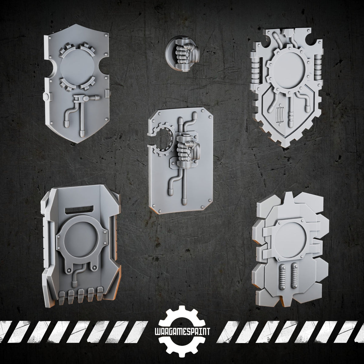 Bionic Legions Rectangular Boarding Shields Set 2 – 5 shields + handle – render 2 STL