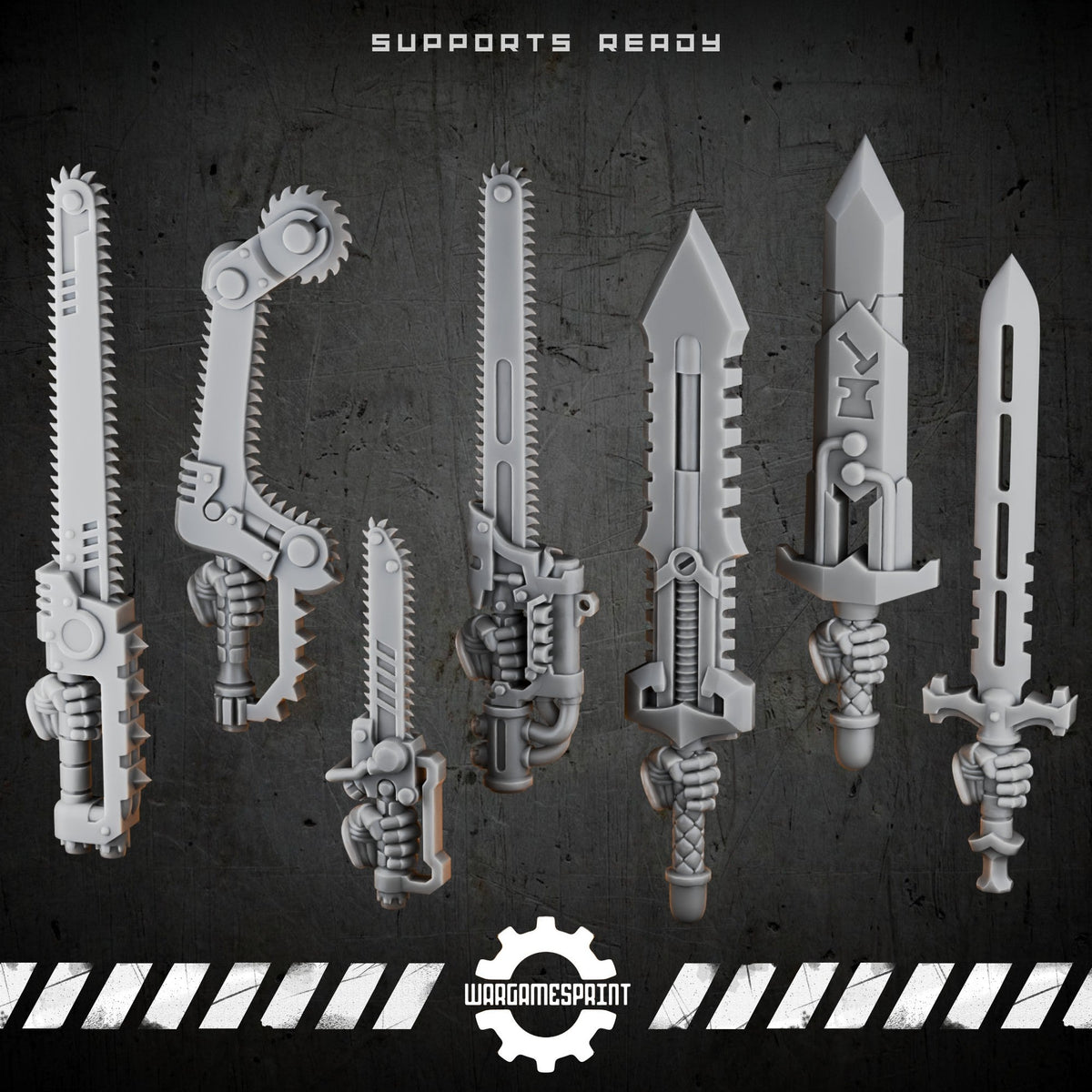 Bionic Legions Cybernetic Combat Blades – 7 swords & chainswords – render 1 STL
