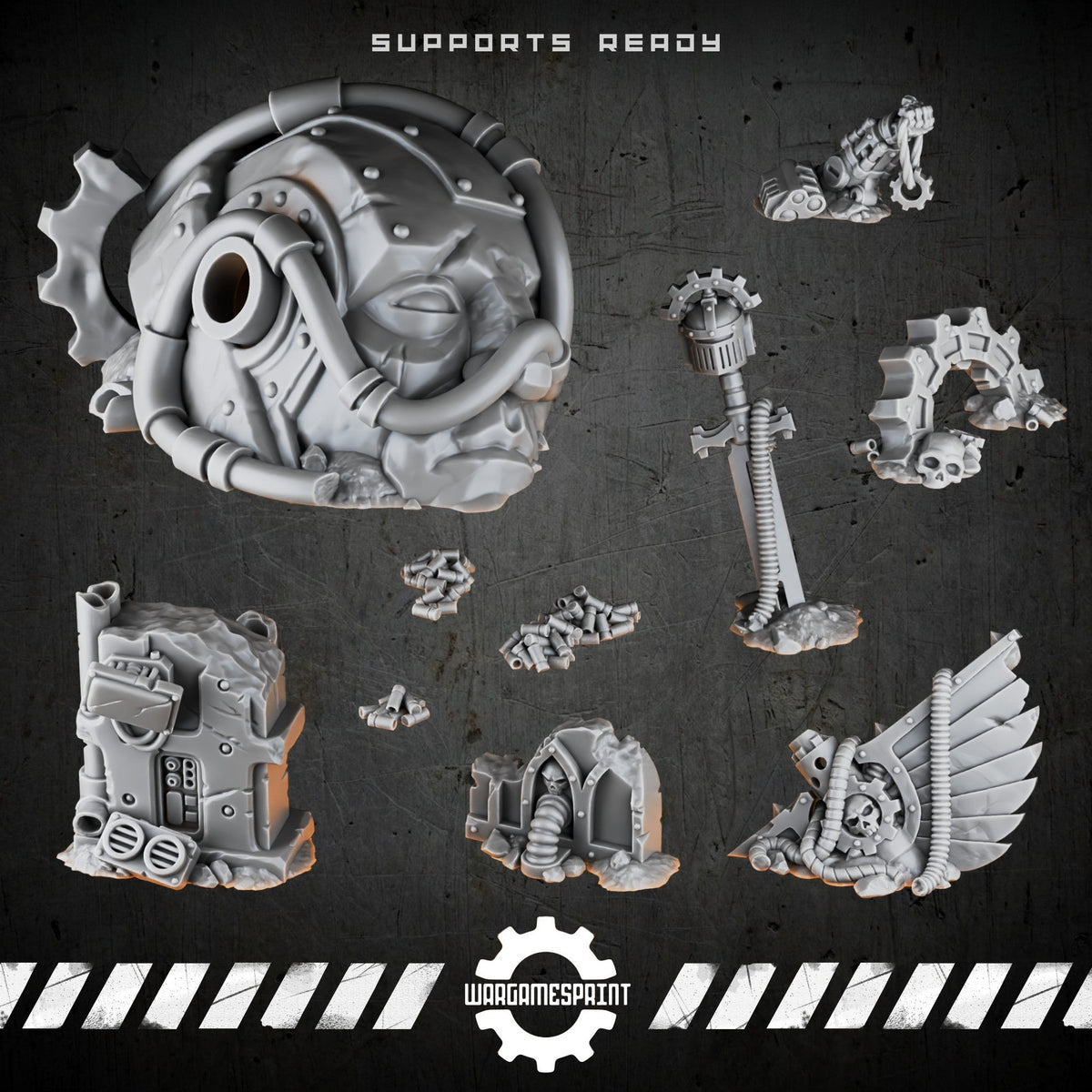 Bionic Legions Mechanical Toppers & Objective Markers – 10 cybernetic scenic bits – render 1 STL